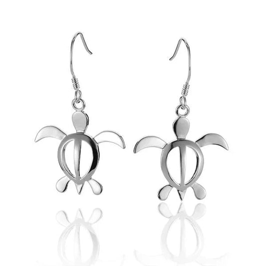 Sterling silver Honu (L) hook earring showcasing a detailed turtle design, crafted by Ashley's Gift Shop.