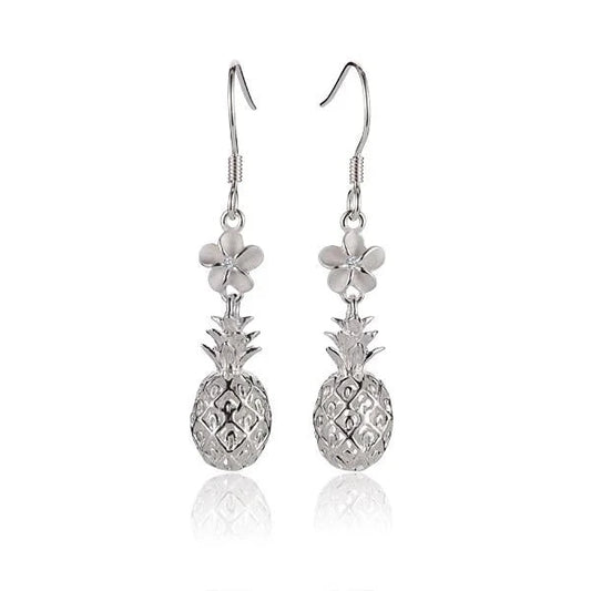 Sterling silver pineapple hook earring with 6mm size, featuring a detailed pineapple design, perfect for casual or tropical-inspired style.