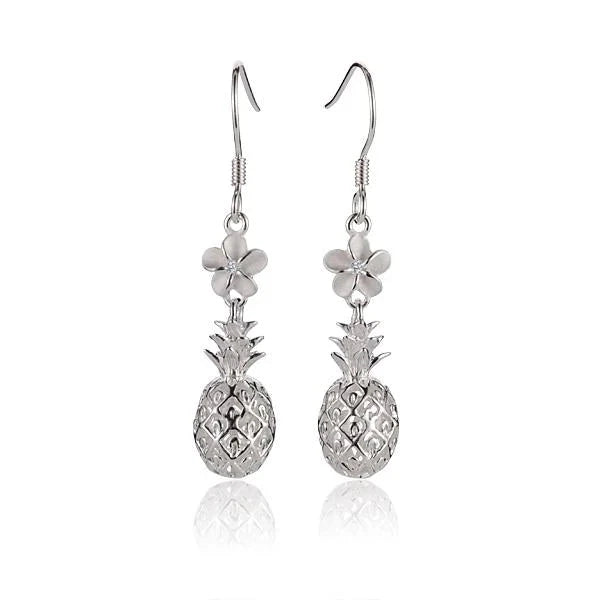 Hawaiian 925 Sterling Silver pineapple hook earring, 6mm, with a detailed pineapple design.