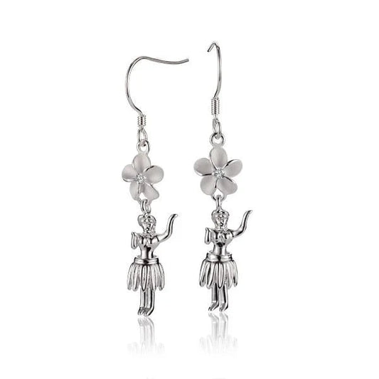 Sterling silver Plumeria and Hula Hook earring with 8mm size, featuring intricate floral and hook design.