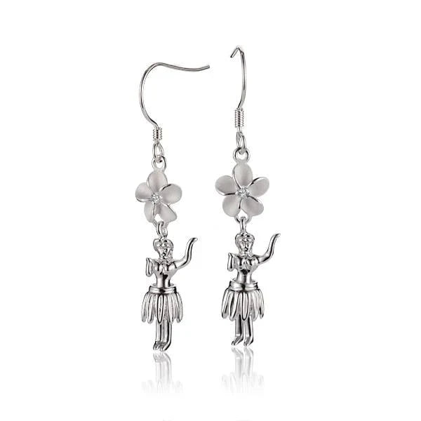 Hawaiian 925 Sterling Silver plumeria and Hula Hook earring, 8mm, featuring intricate floral and hook design.
