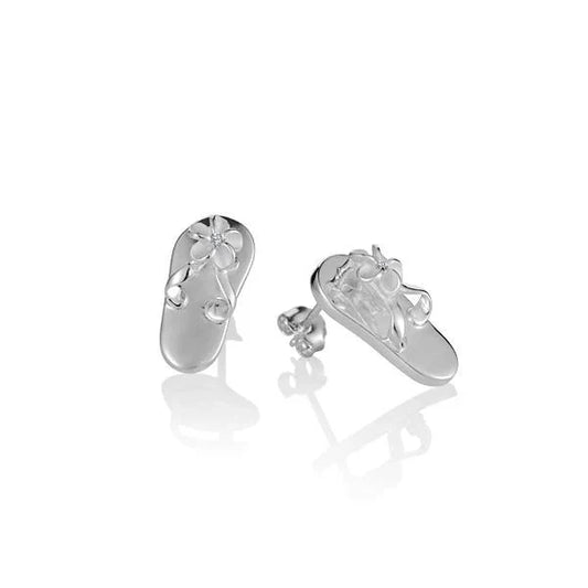 Sterling silver Plumeria CZ slipper earrings featuring floral design, crafted by Ashley's Gift Shop.