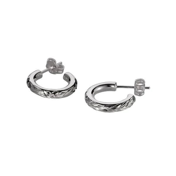 Hawaiian 925 Sterling Silver half moon earring with engraved solid wire design.
