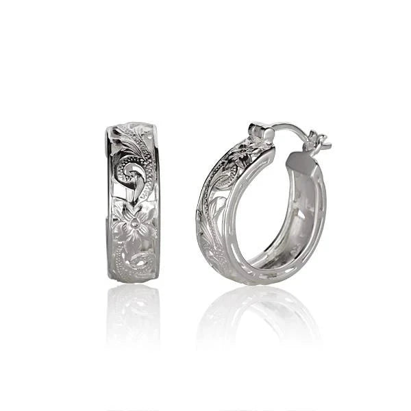 Hawaiian 925 Sterling Silver round scroll stud earring featuring intricate design.