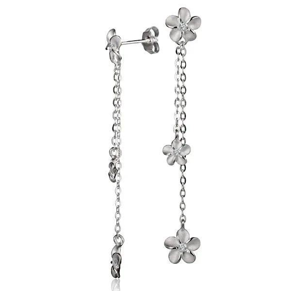 Hawaiian 925 Sterling Silver flower pendant with chains, 8mm size, featuring detailed floral design and chain links.