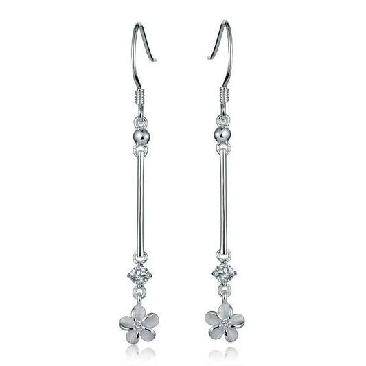 Sterling silver Bead Bar CZ Plumeria Earring with floral design, crafted by Ashley's Gift Shop, featuring sparkling cubic zirconia accents.