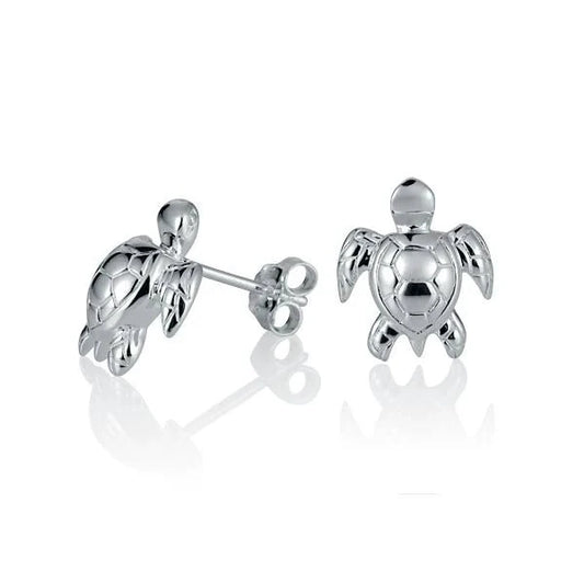Sterling silver turtle-shaped earrings with detailed design, crafted by Ashley's Gift Shop, for a stylish accessory.
