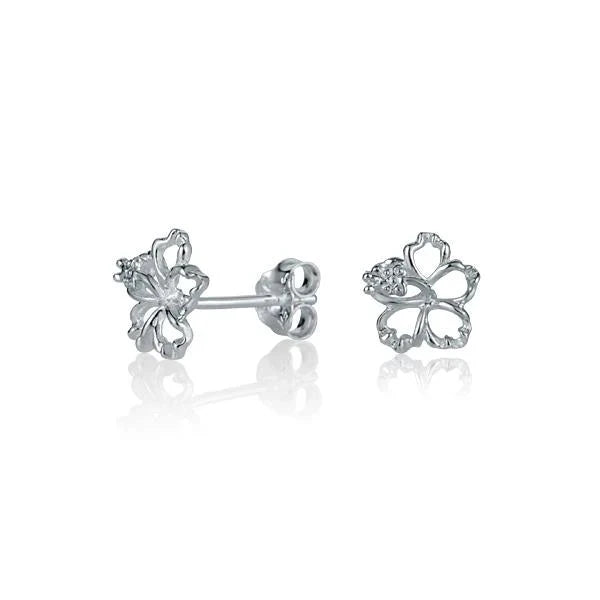 Hawaiian 925 Sterling Silver floating hibiscus earring, 8mm size, delicate floral jewelry.