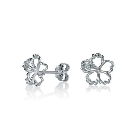 Floating hibiscus earrings in 925 sterling silver with 10mm size, featuring delicate floral design and shiny finish.