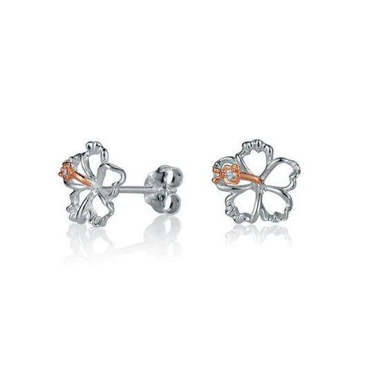 Sterling silver floating hibiscus earring with a 10mm flower design, crafted from 925 silver.