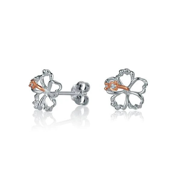 Hawaiian 925 Sterling Silver floating Hibiscus Earring, 10mm, featuring delicate floral design.