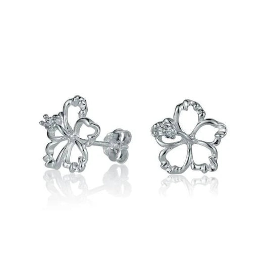 925 Sterling Silver Floating Hibiscus Earring with 12mm flower design, showcasing delicate craftsmanship and floral detail.