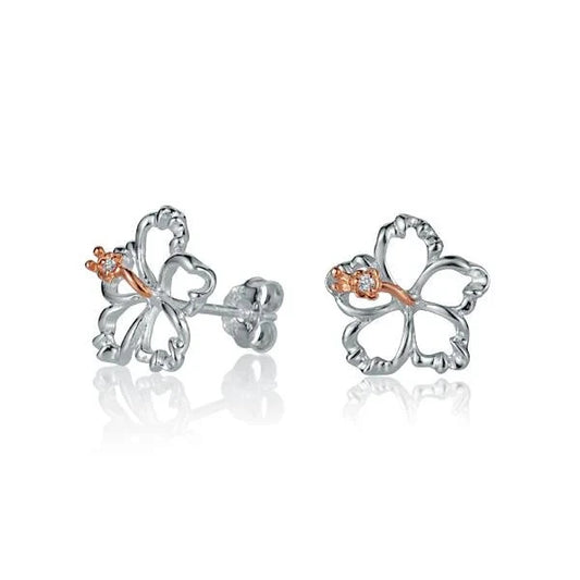 Sterling silver floating hibiscus earring with 12mm flower design, crafted from 925 sterling silver for a delicate, elegant look