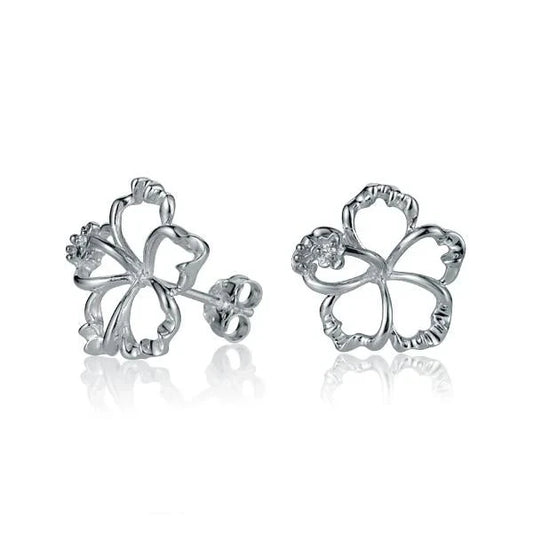 Sterling silver floating hibiscus earring, 15mm size, with detailed flower design, from Ashley's Gift Shop