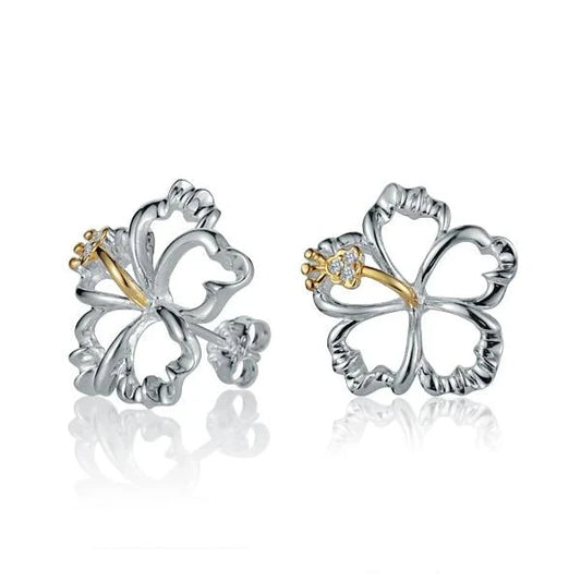 Sterling silver floating hibiscus earrings, 18mm, featuring delicate flower design, from Ashley's Gift Shop.