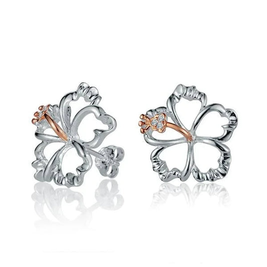 Sterling silver floating hibiscus earring, 18mm size, delicate floral jewelry with detailed hibiscus design from Ashley's Gift Shop