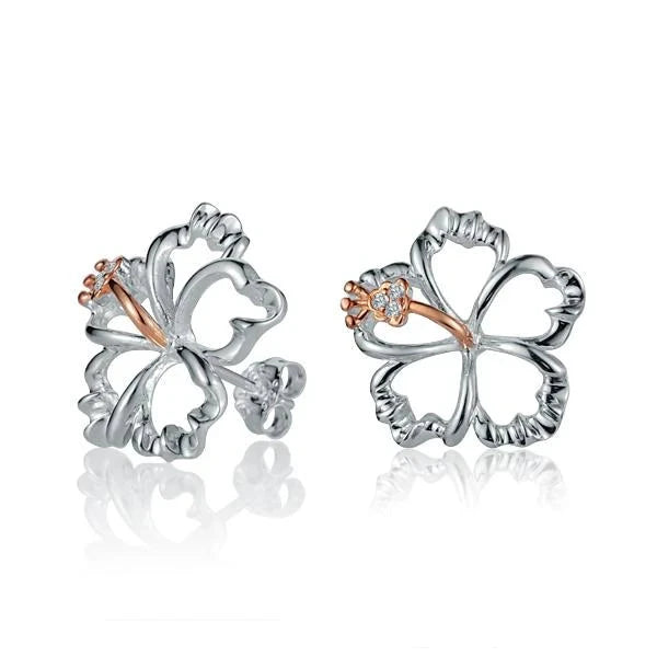 Hawaiian 925 Sterling Silver floating hibiscus earring with 18mm floral design in a delicate, lightweight style.