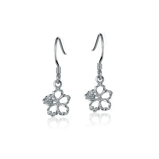 Sterling silver floating hibiscus hook earring with 8mm flower design, crafted by Ashley's Gift Shop.