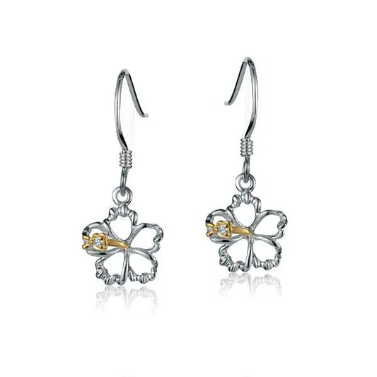 Sterling silver floating hibiscus hook earrings, 10mm, with delicate floral design, by Ashley's Gift Shop