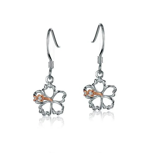 Sterling silver floating hibiscus hook earrings, 10mm, featuring delicate flower design, from Ashley's Gift Shop.