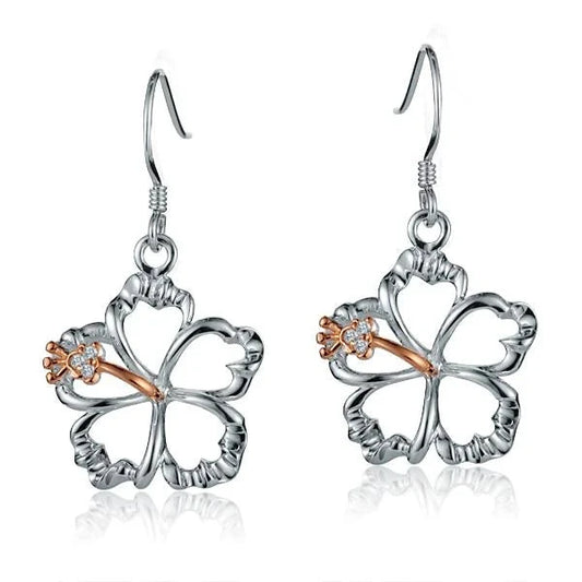 Sterling silver floating hibiscus hook earring, 18mm, featuring a delicate hibiscus flower design, from Ashley's Gift Shop.