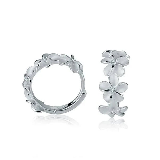 Sterling silver Plumeria CZ hook earring featuring an 8mm flower design, handcrafted by Ashley's Gift Shop.