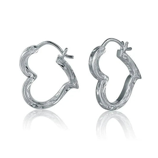 Heart outline w/SCR Engraved Hook Earring — 925 Sterling Silver Hawaiian jewelry from Ashley's Gift Shop