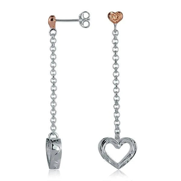 Hawaiian 925 Sterling Silver heart chain engraved earring with PG plating, featuring a delicate heart.