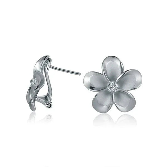 SE CZ Rhodium French Clip Earring - 18mm — 925 Sterling Silver Hawaiian jewelry from Ashley's Gift Shop