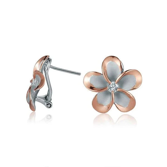 SE CZ PG Plated French Clip Earring - 18mm — 925 Sterling Silver Hawaiian jewelry from Ashley's Gift Shop