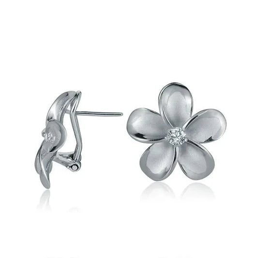 SE CZ Rhodium French Clip Earring - 20mm — 925 Sterling Silver Hawaiian jewelry from Ashley's Gift Shop