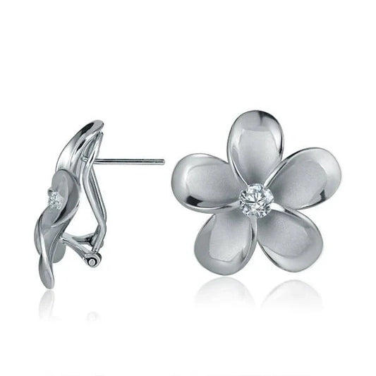 SE CZ Rhodium French Clip Earring - 25mm — 925 Sterling Silver Hawaiian jewelry from Ashley's Gift Shop