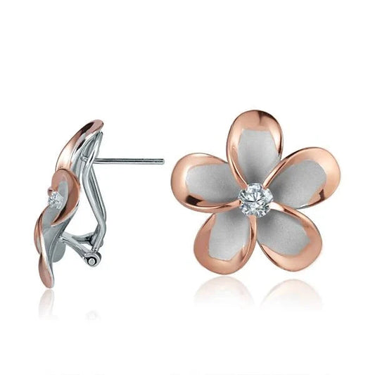 SE CZ PG Plated French Clip Earring - 25mm — 925 Sterling Silver Hawaiian jewelry from Ashley's Gift Shop