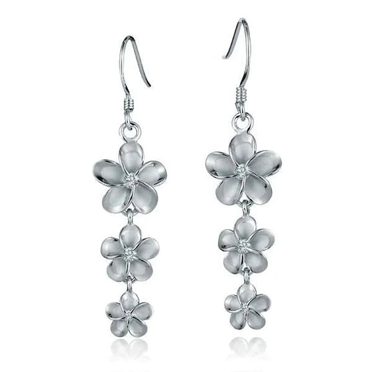 Sterling silver SE Rhodium plated CZ hook earring with 12-10-8mm cubic zirconia stones, designed for elegant jewelry style.