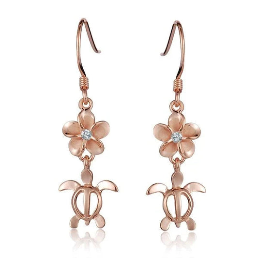 Sterling silver Honu hook PG plated earring, 8mm, with a turtle design, showcasing craftsmanship and ocean-inspired style.