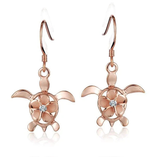 Sterling silver Plumeria CZ Honu PG hook earring with 8mm design, featuring tropical-inspired jewelry from Ashley's Gift Shop.