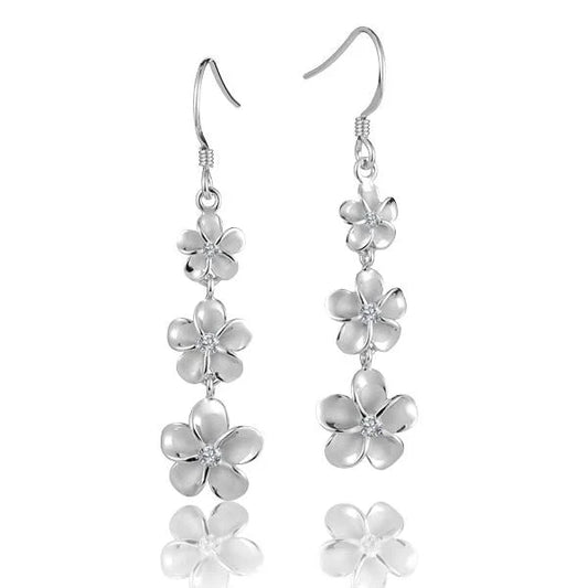 SE Rhodium CZ Hook Earring - 8-10-12mm — 925 Sterling Silver Hawaiian jewelry from Ashley's Gift Shop