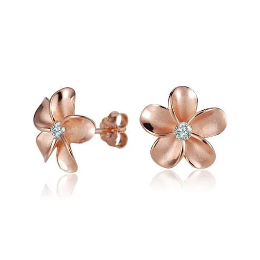 Sterling silver Plumeria CZ PG rhodium post earring, 12mm, with colorful gemstone details, perfect for elegant jewelry styles.