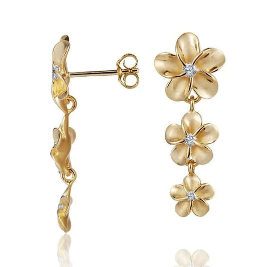 SE CZ Earring YG Plated Earring - 12-10-8mm — 925 Sterling Silver Hawaiian jewelry from Ashley's Gift Shop