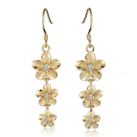 SE CZ Earring YG Hook Earring - 12-10-8mm — 925 Sterling Silver Hawaiian jewelry from Ashley's Gift Shop