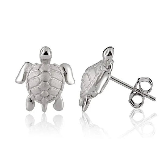 Sterling silver turtle rhodium post earring with detailed design, crafted from 925 silver, by Ashley's Gift Shop.