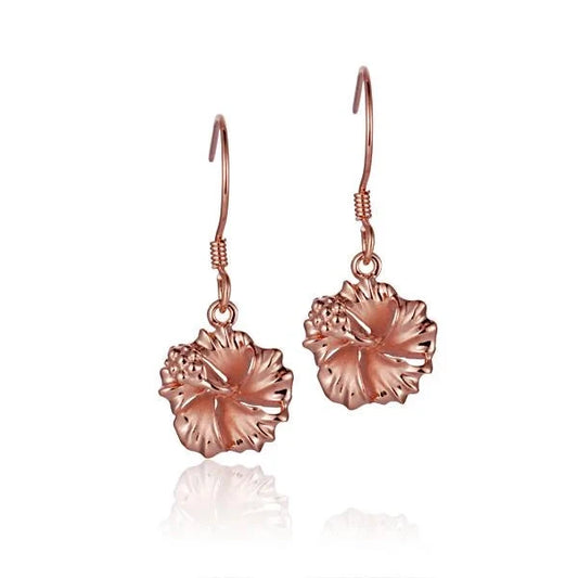 Sterling silver Hibiscus PG plated hook earring with 10mm flower design, crafted from 925 silver.