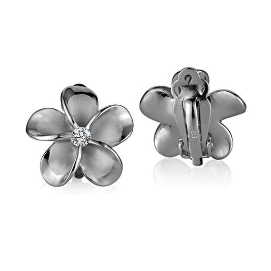 Rhodium Clip Earring CL CZ - 20mm — 925 Sterling Silver Hawaiian jewelry from Ashley's Gift Shop