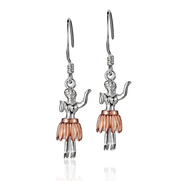 Hawaiian 925 Sterling Silver hula Hook 2T PG Plated Skirt Earring with a unique design.