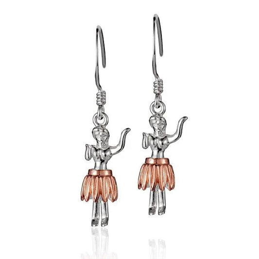 Hula Hook 2T PG Plated Skirt Earring — 925 Sterling Silver Hawaiian jewelry from Ashley's Gift Shop