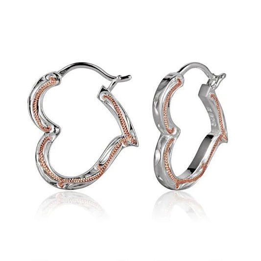 Heart outline w/SCR Engraved PG Earring — 925 Sterling Silver Hawaiian jewelry from Ashley's Gift Shop