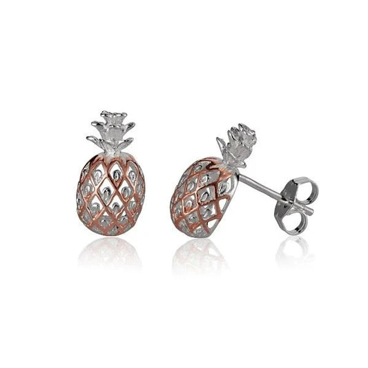 Half Pineapple PG Plated Post Earring — 925 Sterling Silver Hawaiian jewelry from Ashley's Gift Shop