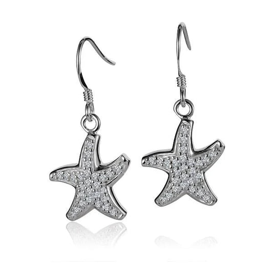 SP Starfish CZ Hook Earring — 925 Sterling Silver Hawaiian jewelry from Ashley's Gift Shop
