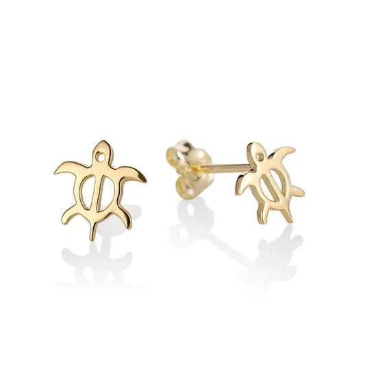 Sterling silver Honu (XS) YG plated post earring with turtle design, featuring shiny gold plating on a 925 silver base.