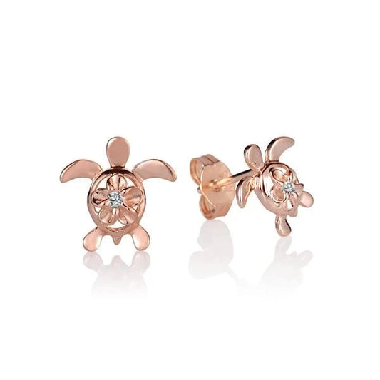 Sterling silver plumeria flower earring with honu PG plating, 4mm size, featuring a tropical-inspired design.